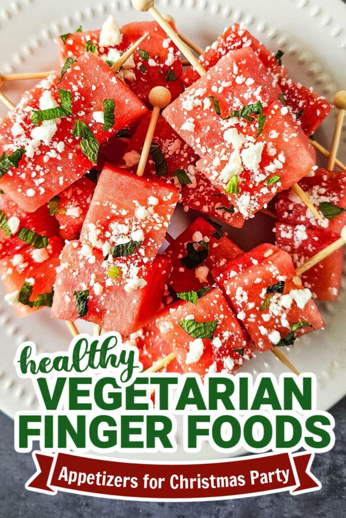 vegetarian appetizers for christmas party -Watermelon Feta Skewers copy