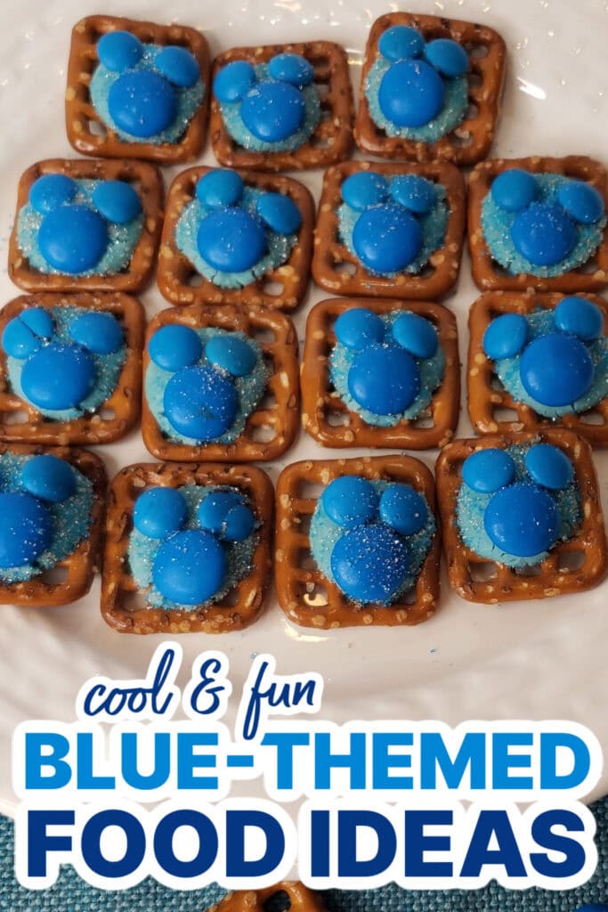 Blue Food Ideas-Winter Wonderland M&M Pretzel Bites copy
