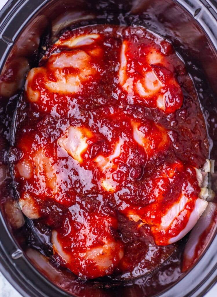 Slow Cooker Cranberry BBQ Pulled Chicken Process Photo