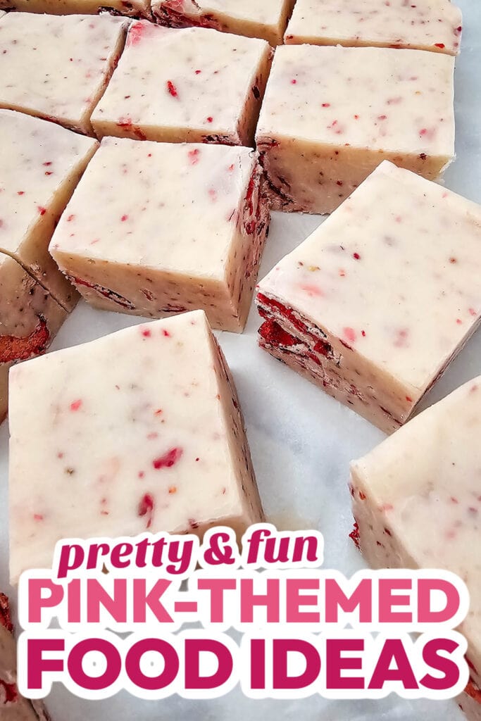 Pink Food Ideas-No-Bake Strawberry Fudge Squares copy