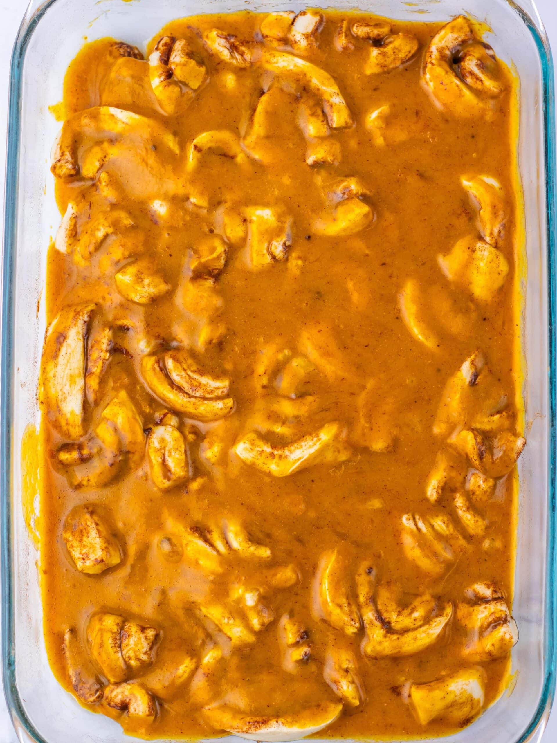 Pumpkin Cinnamon Roll Casserole Process Photo
