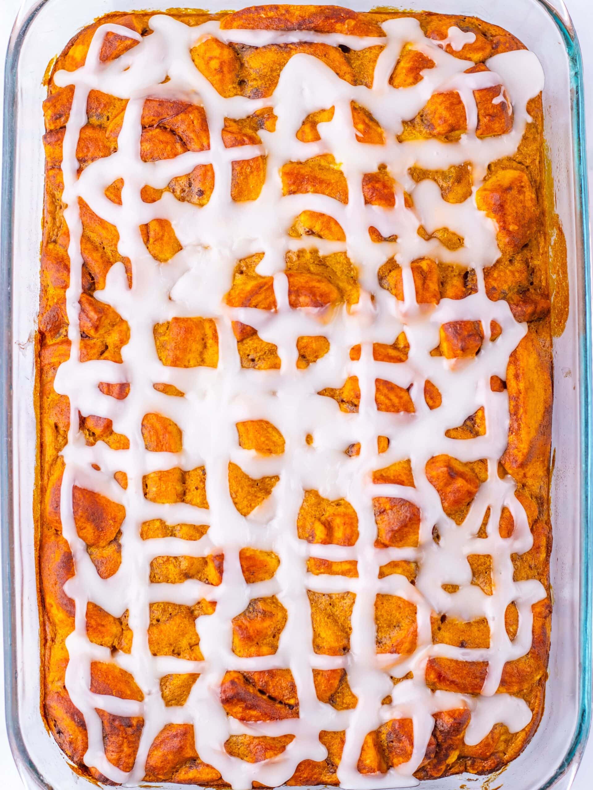 Pumpkin Cinnamon Roll Casserole Process Photo