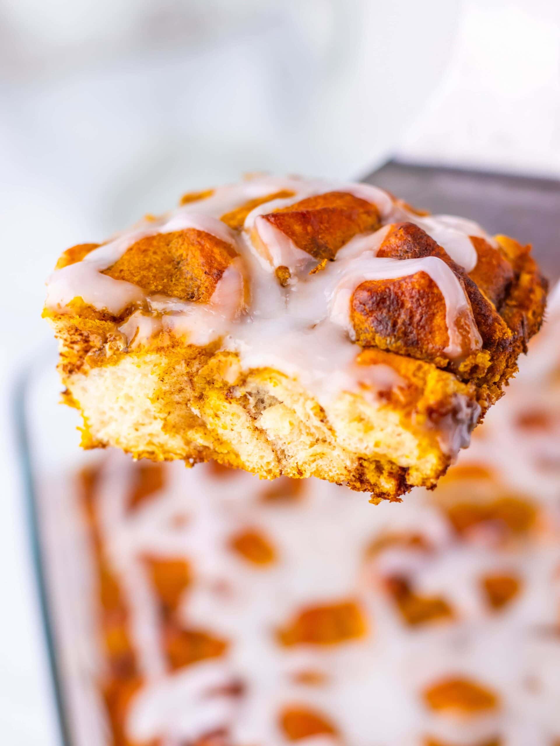 Pumpkin Cinnamon Roll Casserole Process Photo