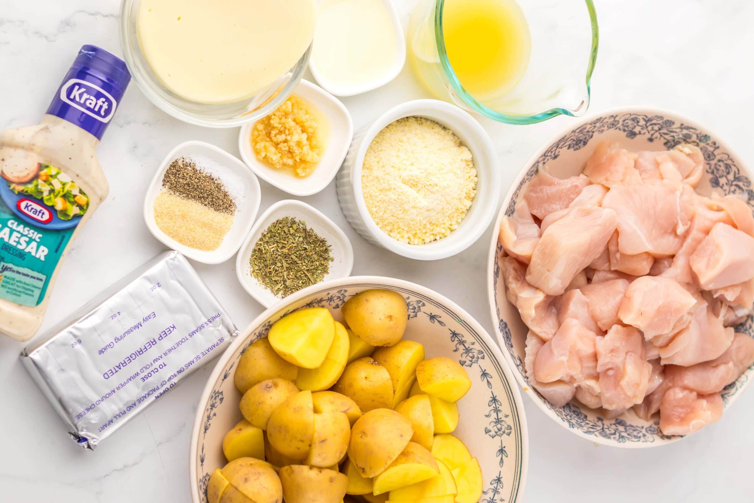 Slow Cooker Cheesy Caesar Chicken & Potatoes Process Ingredients