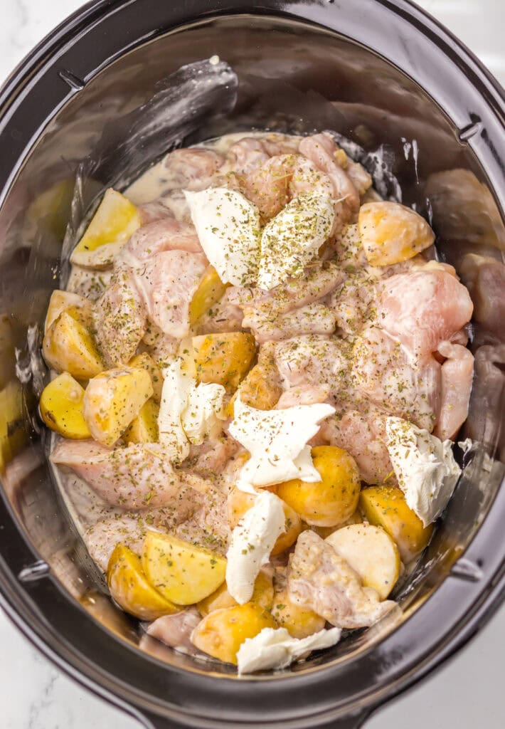 Slow Cooker Cheesy Caesar Chicken & Potatoes Process Photo