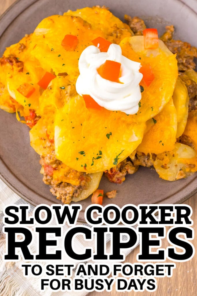 Slow Cooker Recipes - Slow Cooker Cheesy Taco Potato Casserole copy