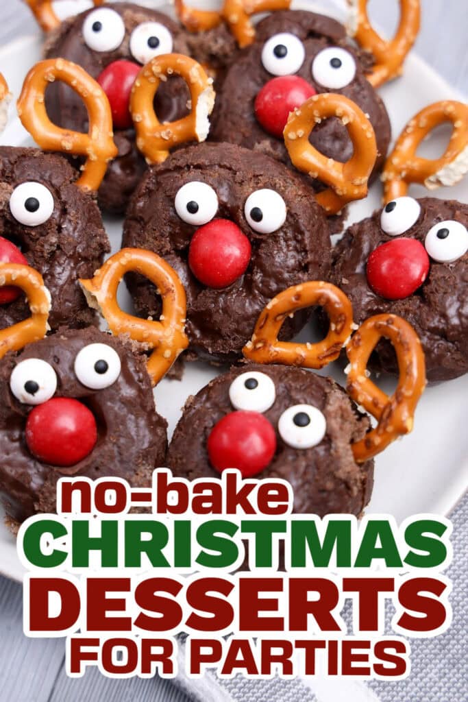 no bake christmas desserts -No-Bake Reindeer Mini Donuts copy