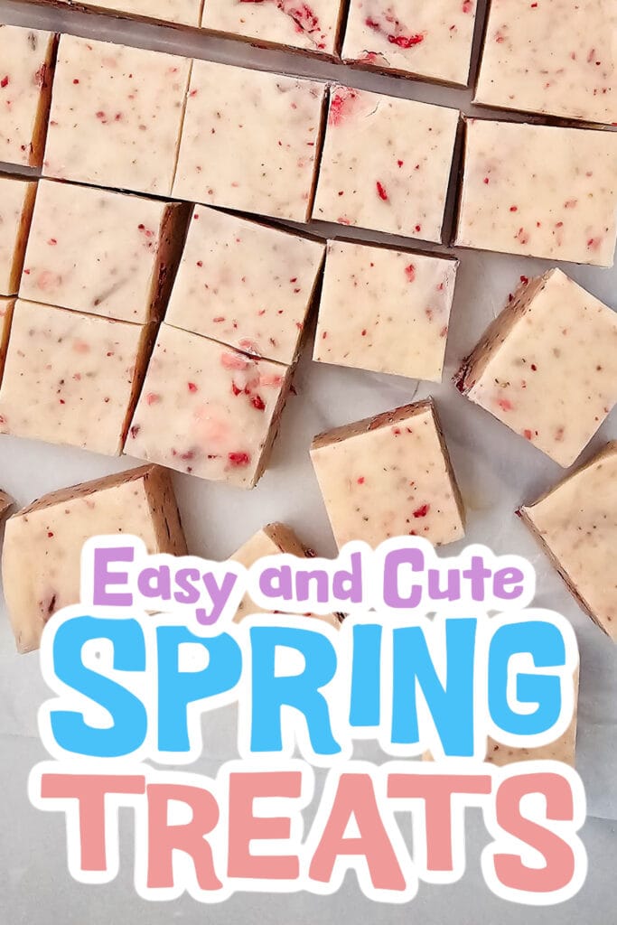 spring treats -No-Bake Strawberry Fudge Squares copy