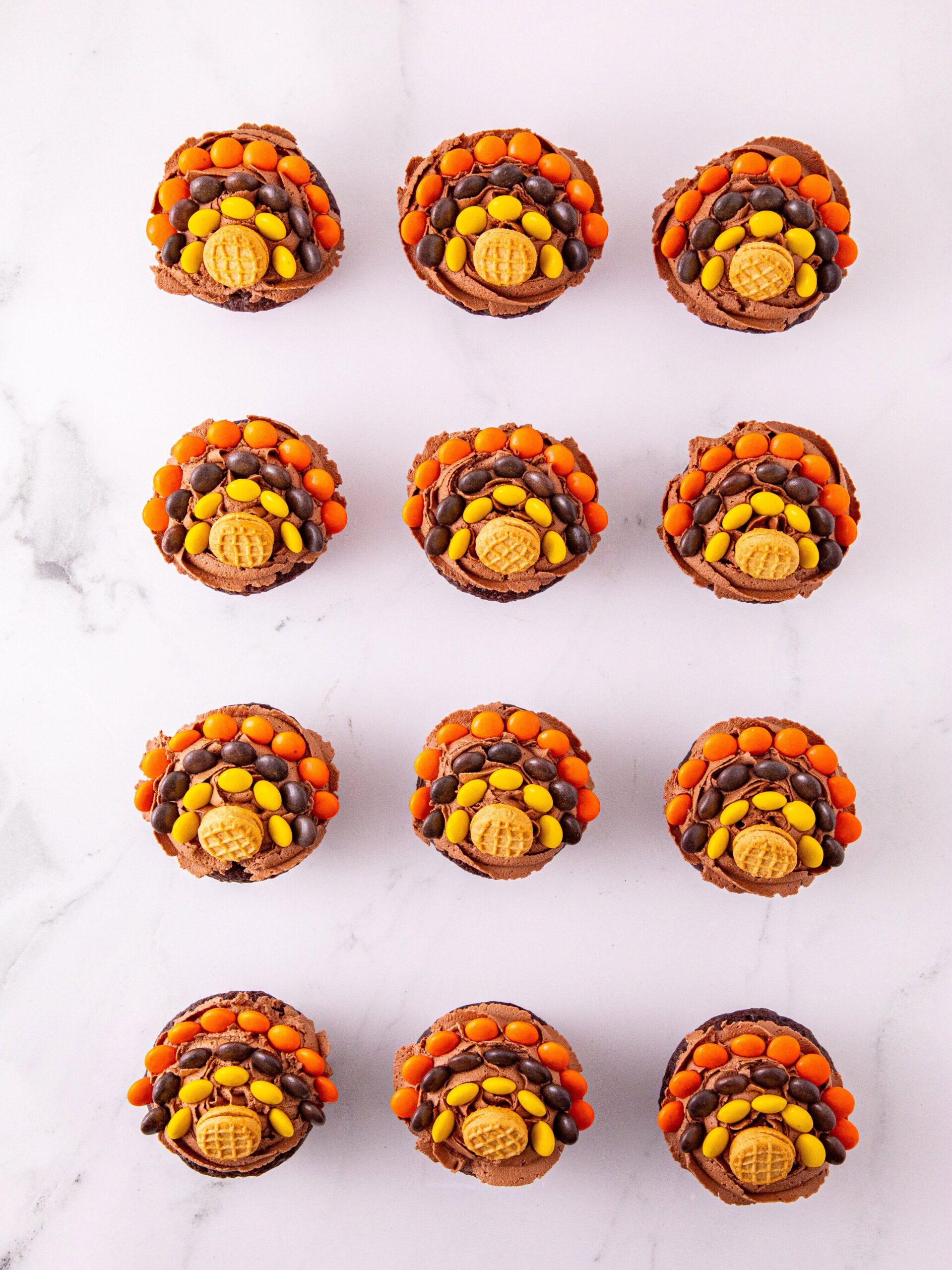 Turkey Cupcakes with Chocolate Peanut Butter Frosting Process Photo