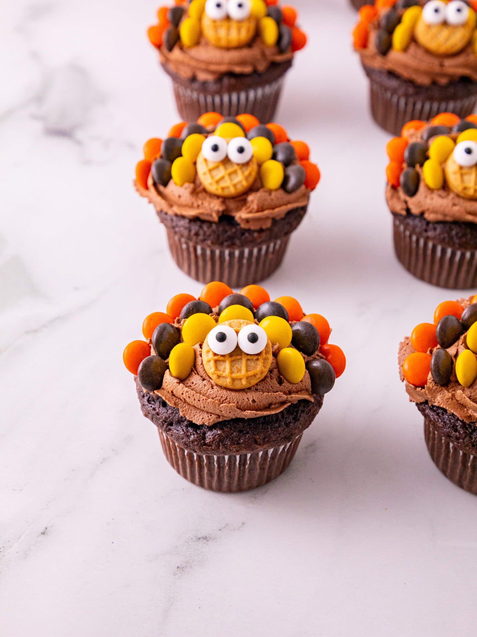 Turkey Cupcakes with Chocolate Peanut Butter Frosting Process Photo