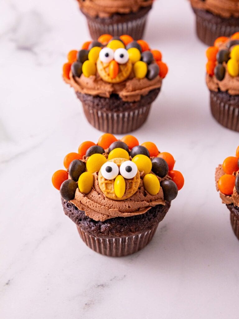 Turkey Cupcakes with Chocolate Peanut Butter Frosting Process Photo