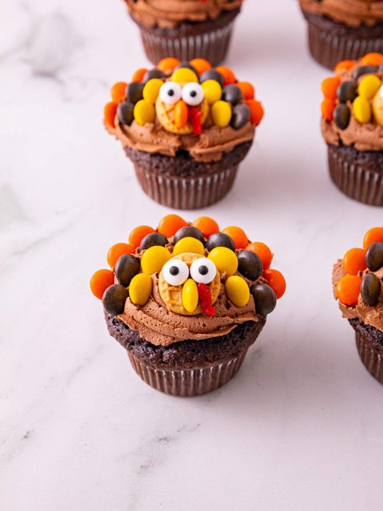 Turkey Cupcakes with Chocolate Peanut Butter Frosting Process Photo
